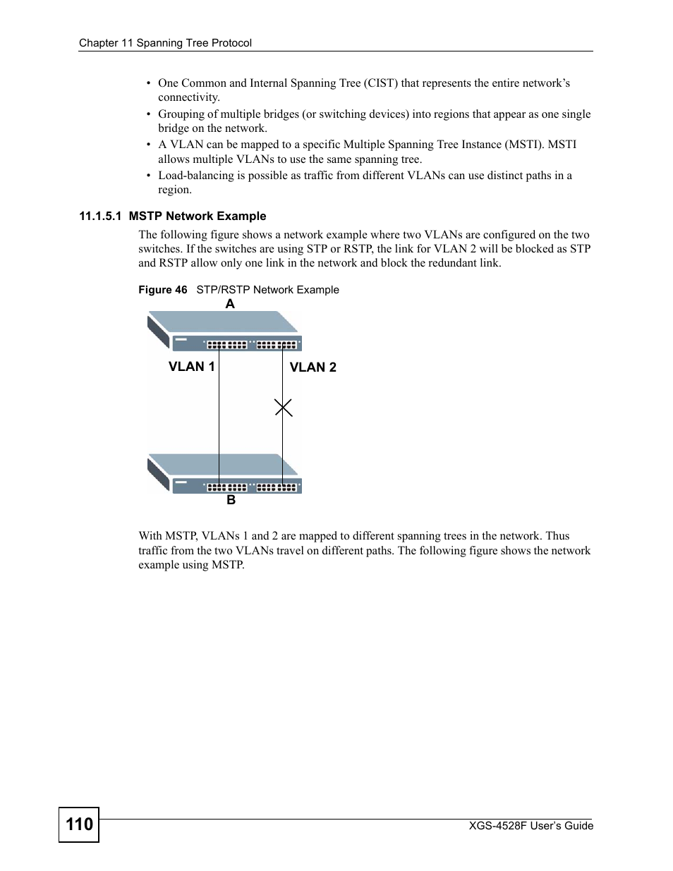 Figure 46 stp/rstp network example | ZyXEL Communications XGS-4528F User Manual | Page 110 / 372