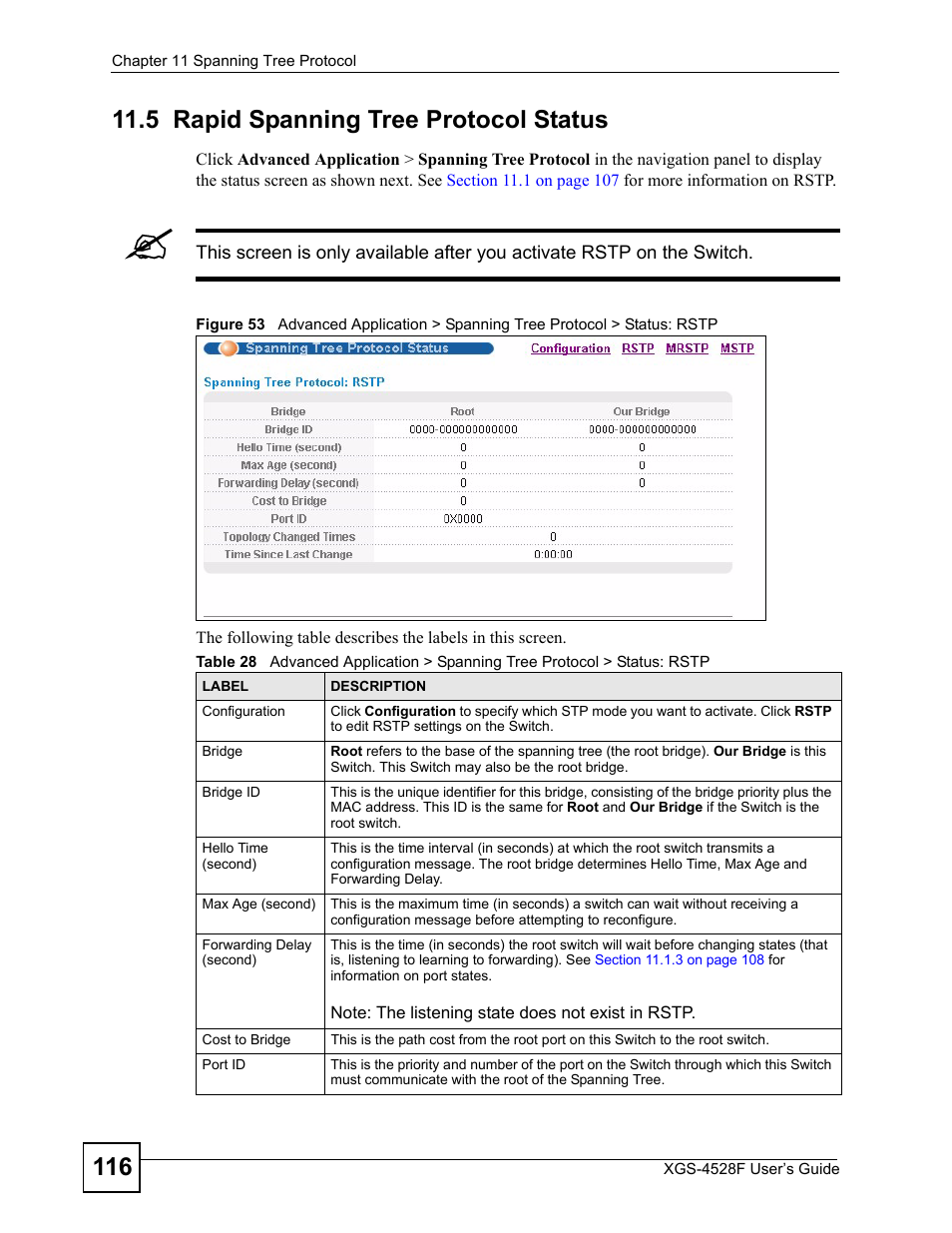 5 rapid spanning tree protocol status | ZyXEL Communications XGS-4528F User Manual | Page 116 / 372
