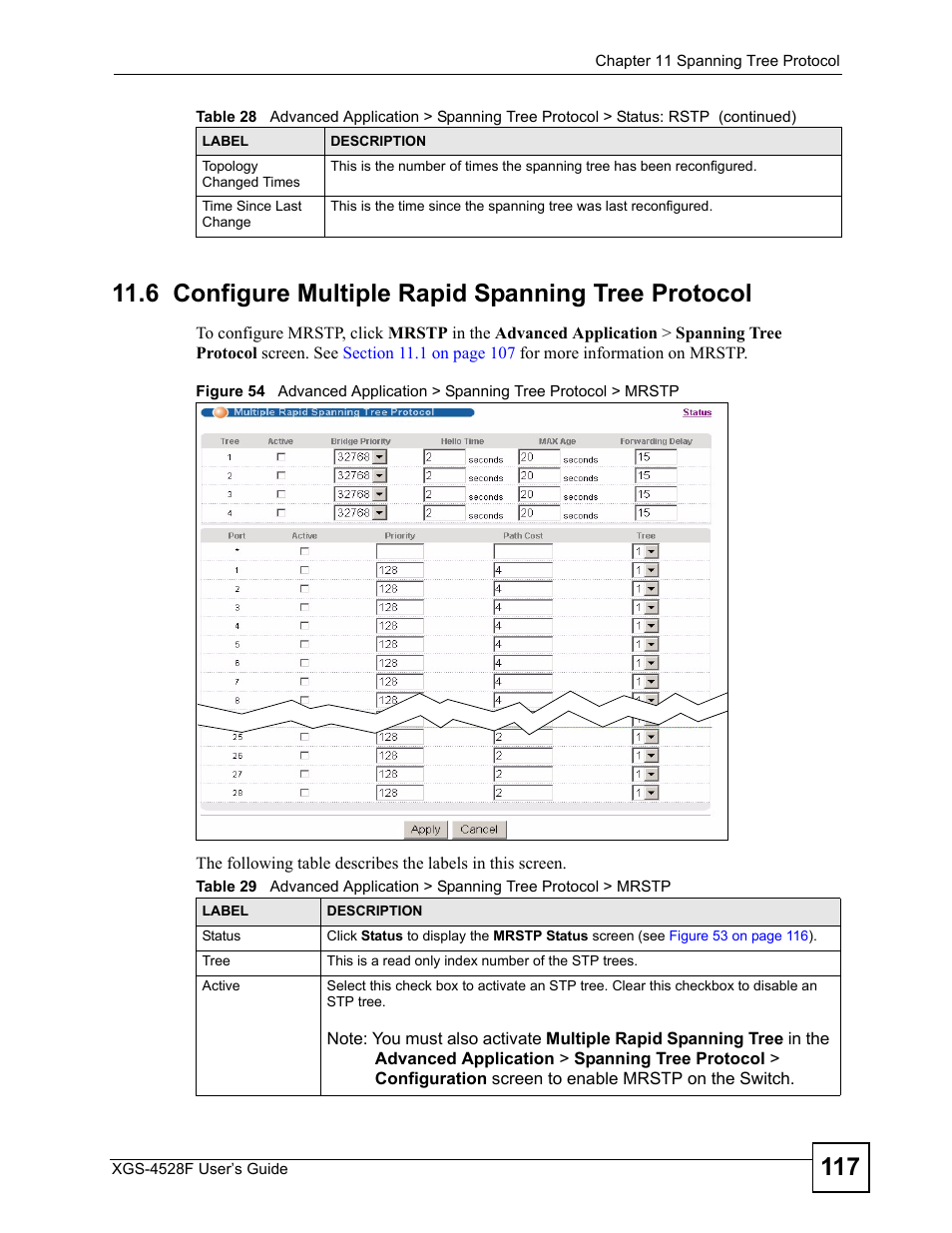 6 configure multiple rapid spanning tree protocol | ZyXEL Communications XGS-4528F User Manual | Page 117 / 372