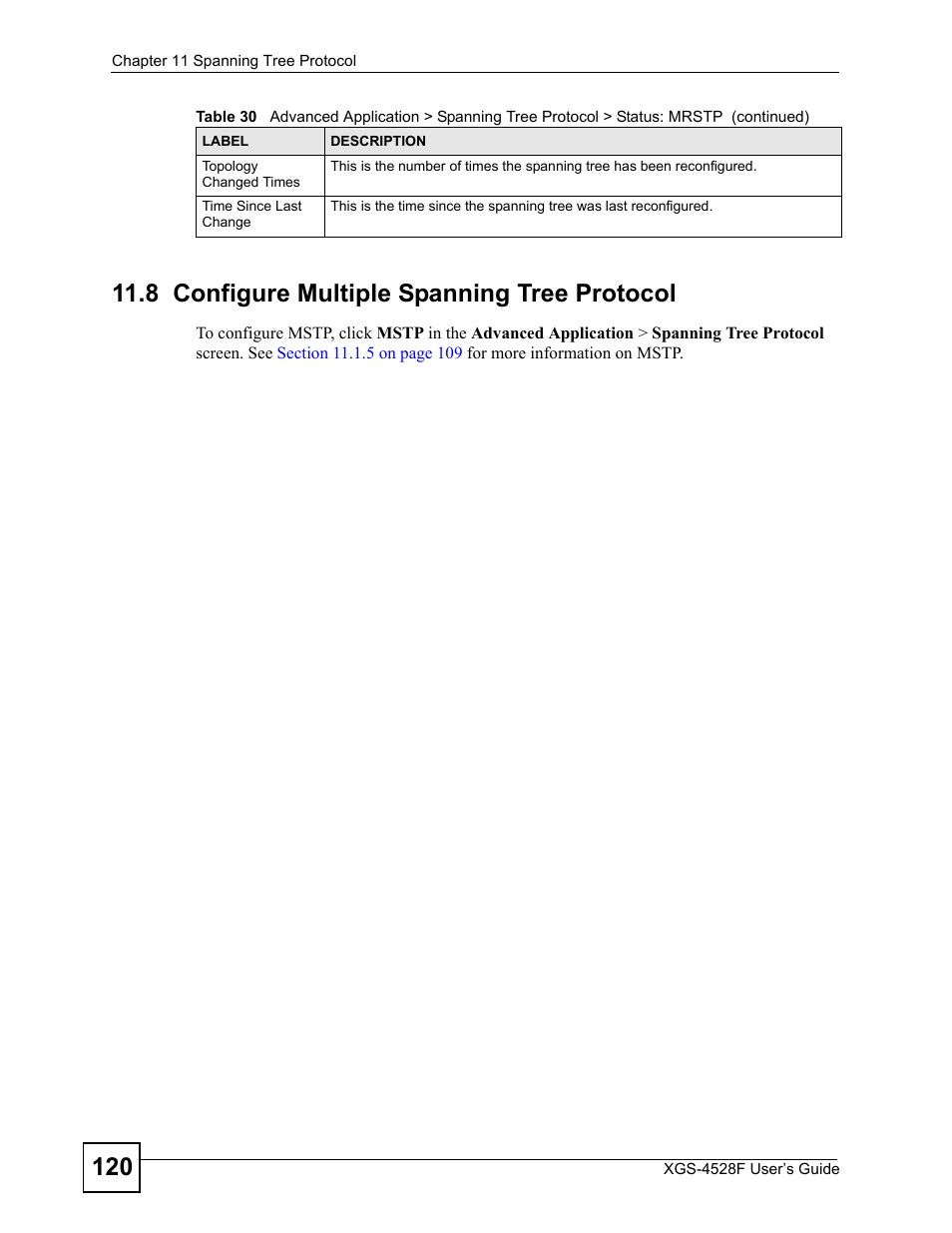8 configure multiple spanning tree protocol | ZyXEL Communications XGS-4528F User Manual | Page 120 / 372