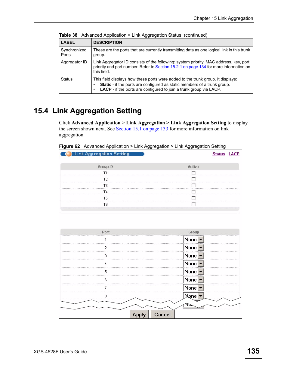 4 link aggregation setting | ZyXEL Communications XGS-4528F User Manual | Page 135 / 372