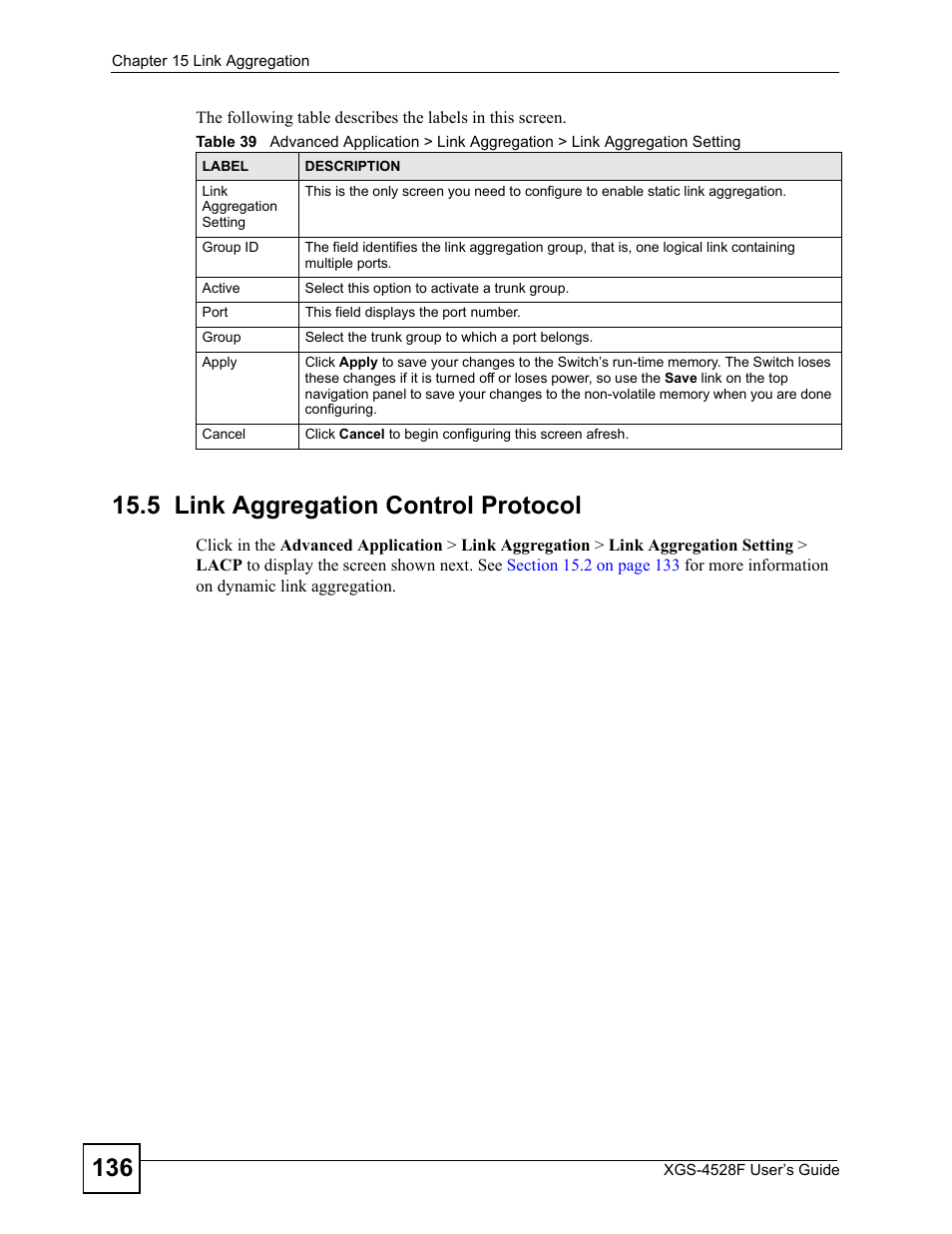 5 link aggregation control protocol | ZyXEL Communications XGS-4528F User Manual | Page 136 / 372