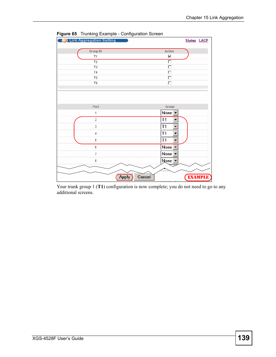Figure 65 trunking example - configuration screen | ZyXEL Communications XGS-4528F User Manual | Page 139 / 372
