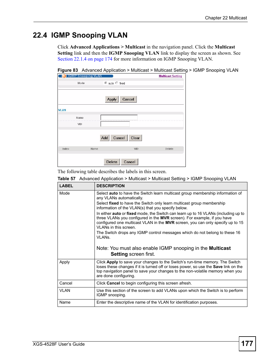 4 igmp snooping vlan | ZyXEL Communications XGS-4528F User Manual | Page 177 / 372