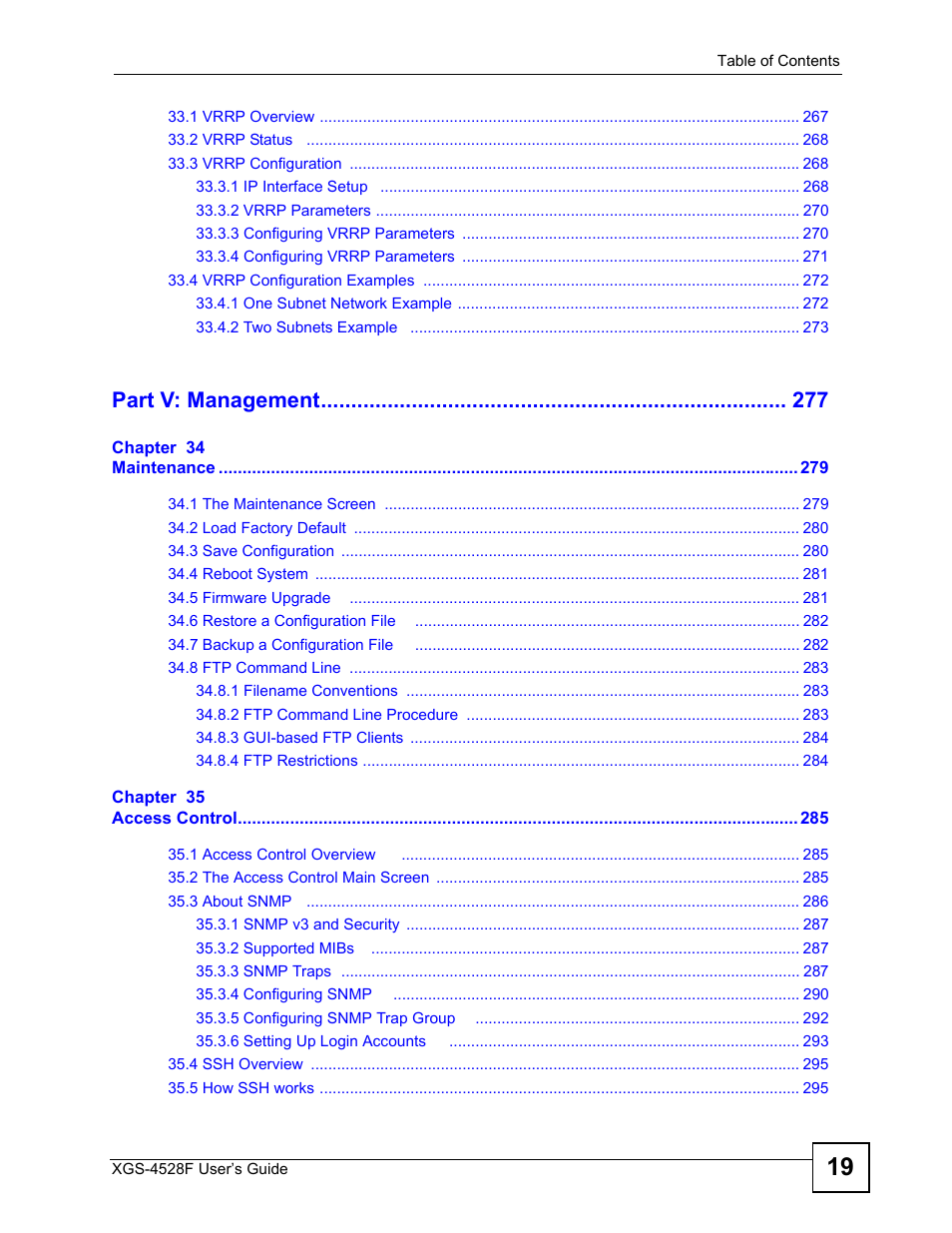 Part v: management | ZyXEL Communications XGS-4528F User Manual | Page 19 / 372