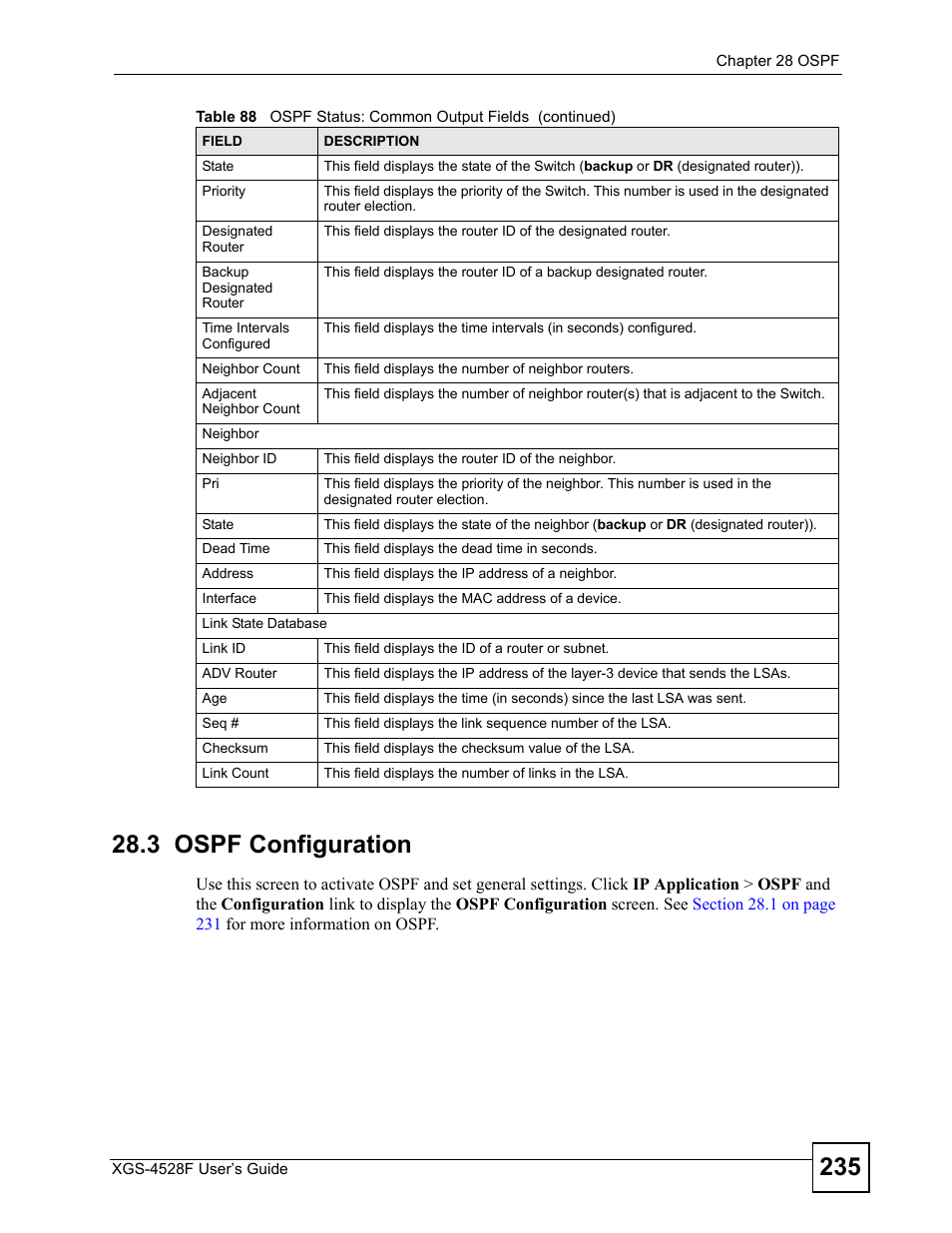 3 ospf configuration | ZyXEL Communications XGS-4528F User Manual | Page 235 / 372