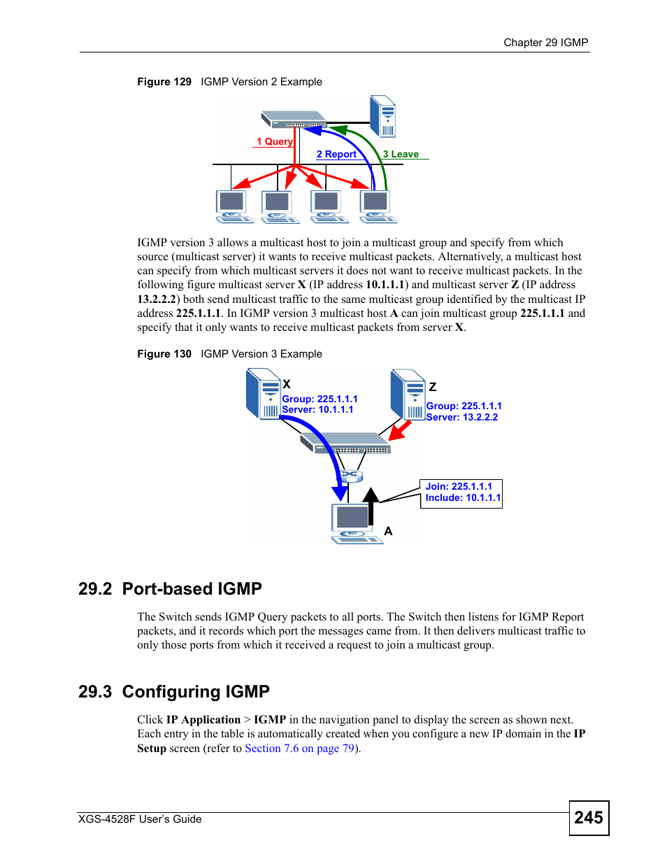 2 port-based igmp, 3 configuring igmp, 2 port-based igmp 29.3 configuring igmp | ZyXEL Communications XGS-4528F User Manual | Page 245 / 372