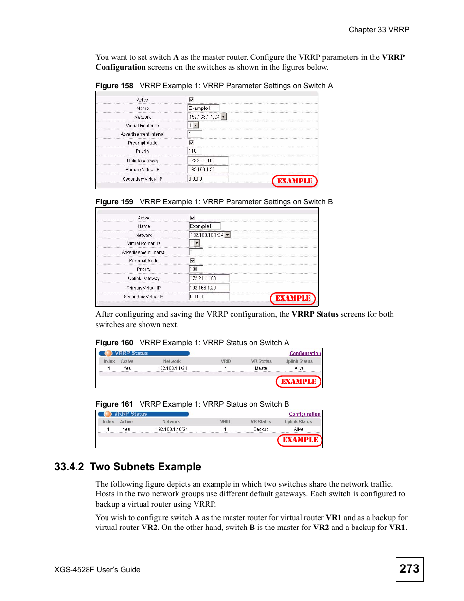 2 two subnets example | ZyXEL Communications XGS-4528F User Manual | Page 273 / 372