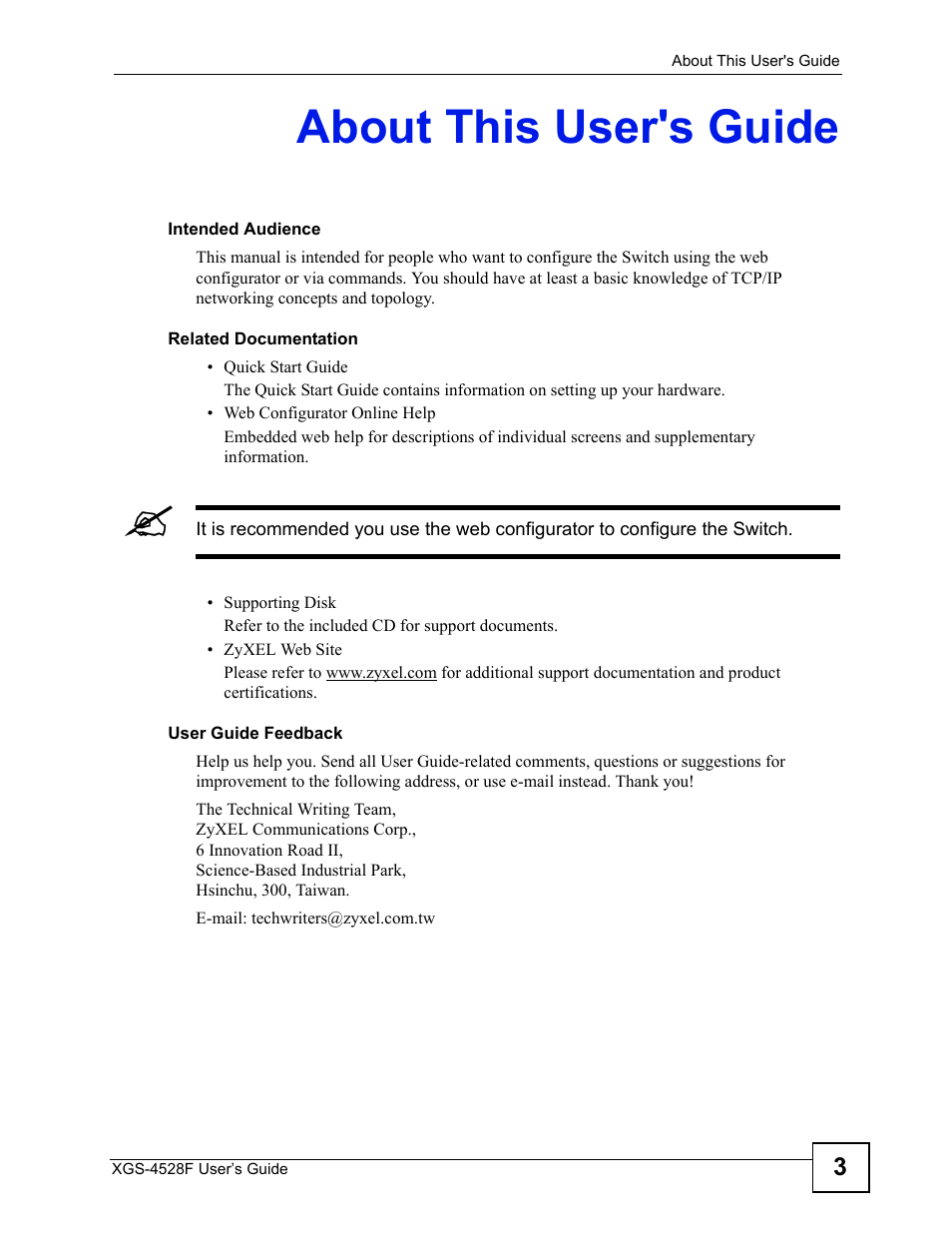About this user's guide | ZyXEL Communications XGS-4528F User Manual | Page 3 / 372