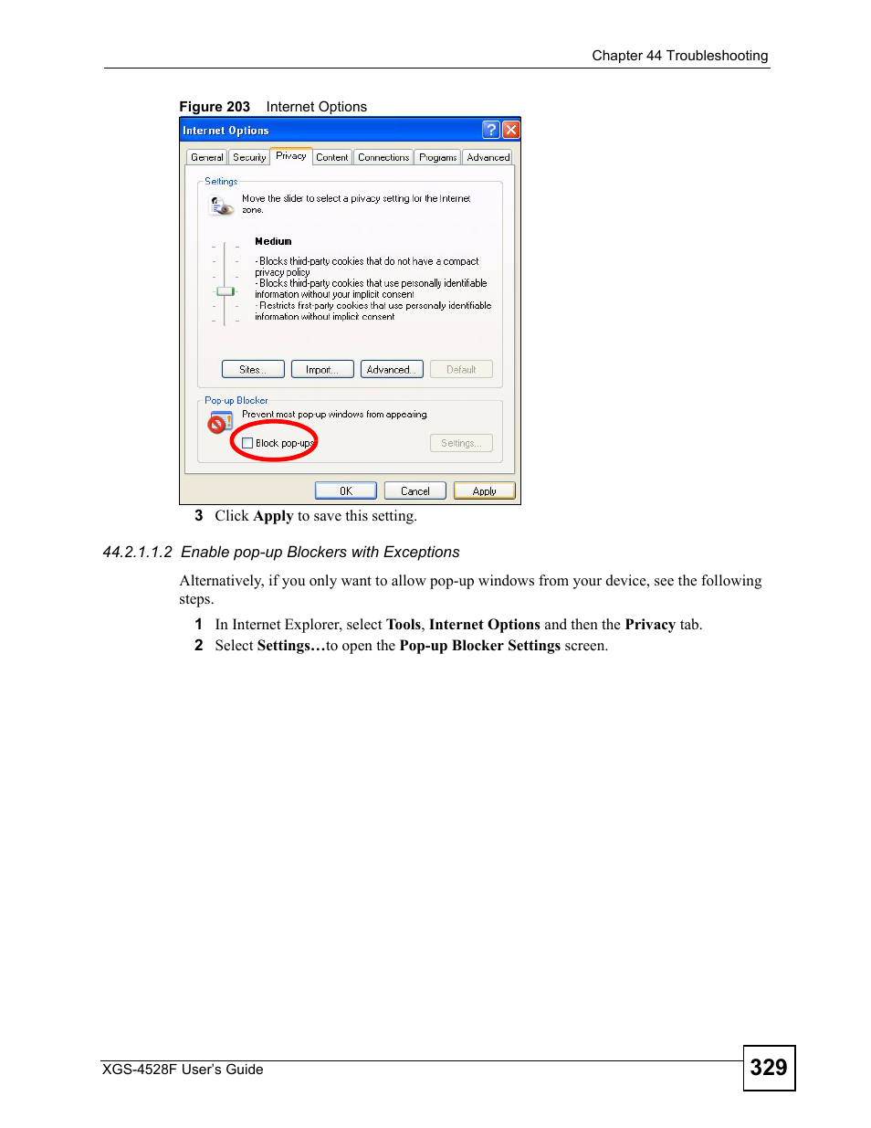 Figure 203 internet options | ZyXEL Communications XGS-4528F User Manual | Page 329 / 372