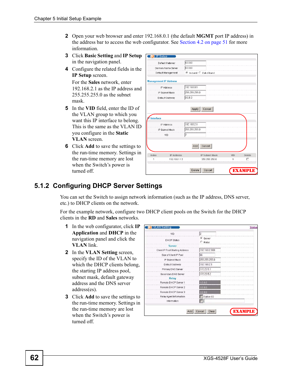 2 configuring dhcp server settings | ZyXEL Communications XGS-4528F User Manual | Page 62 / 372