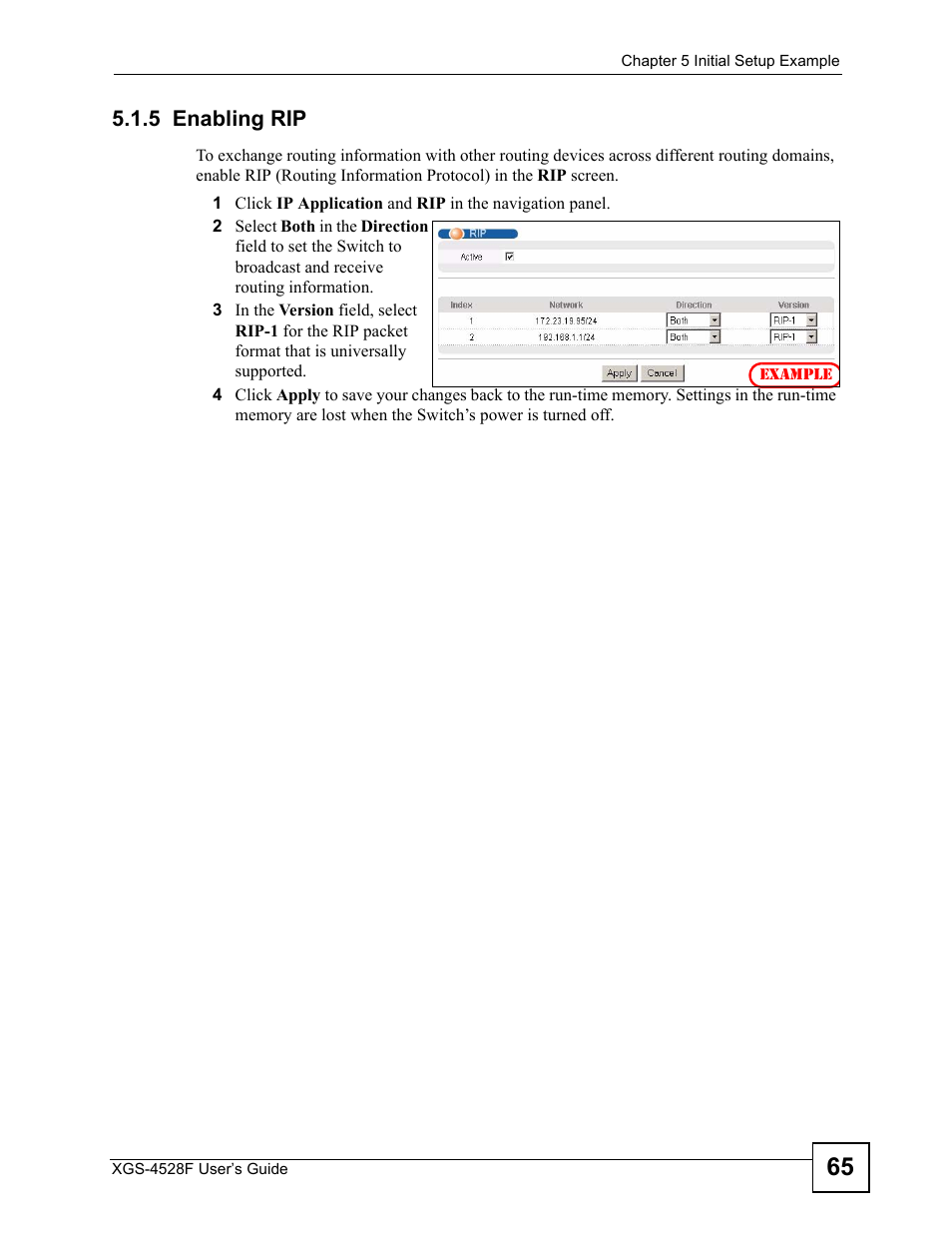5 enabling rip | ZyXEL Communications XGS-4528F User Manual | Page 65 / 372