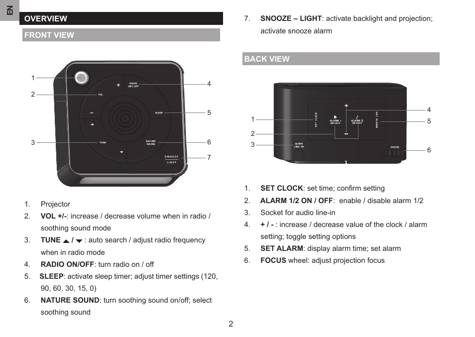 ZyXEL Communications All-in-one bedside projection clock EW103U/A User Manual | Page 2 / 10