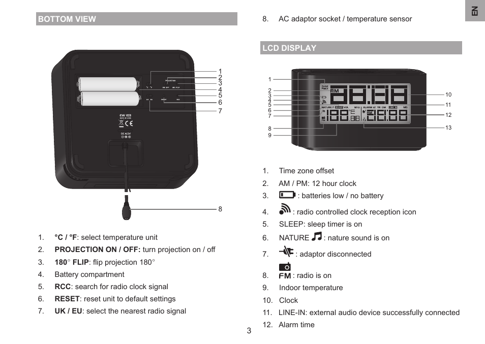 ZyXEL Communications All-in-one bedside projection clock EW103U/A User Manual | Page 3 / 10