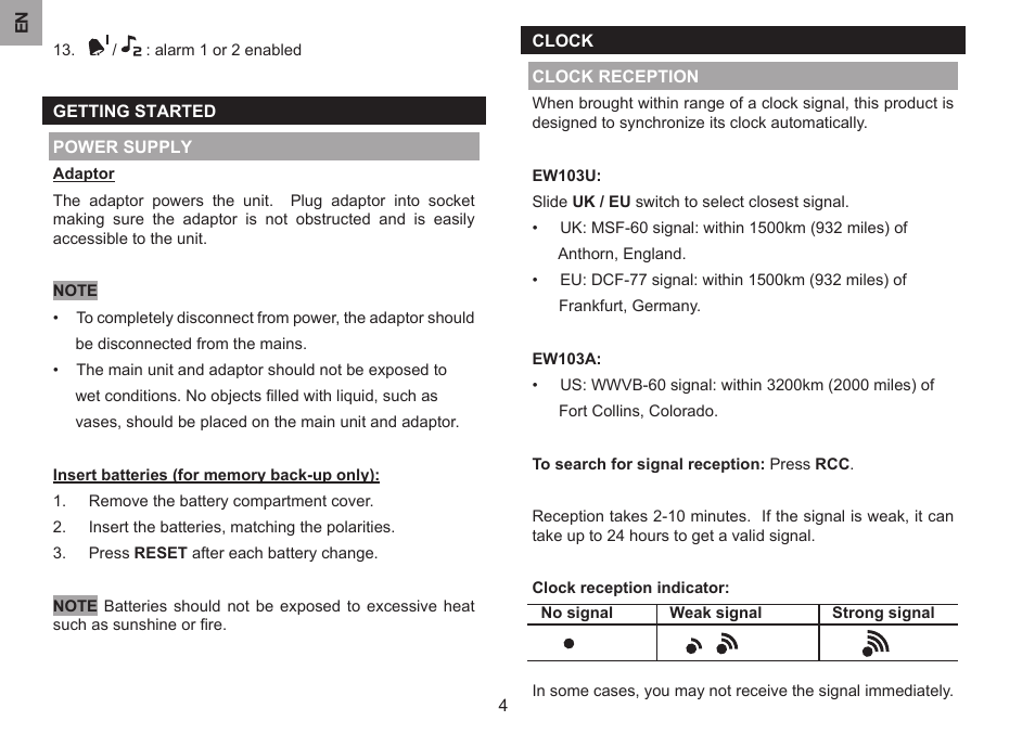 ZyXEL Communications All-in-one bedside projection clock EW103U/A User Manual | Page 4 / 10