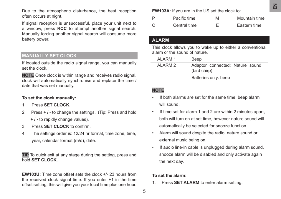 ZyXEL Communications All-in-one bedside projection clock EW103U/A User Manual | Page 5 / 10