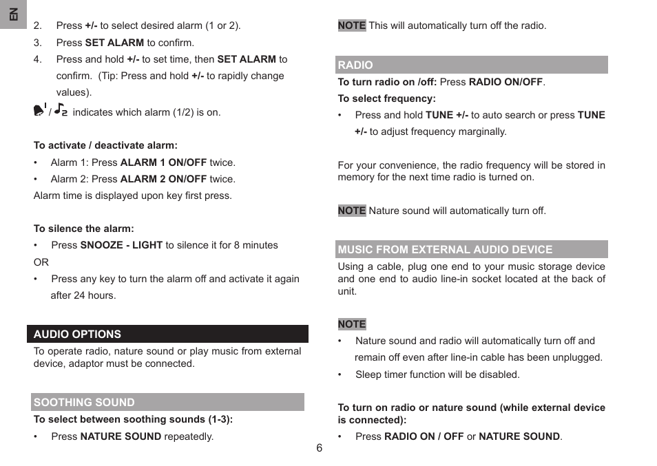 ZyXEL Communications All-in-one bedside projection clock EW103U/A User Manual | Page 6 / 10