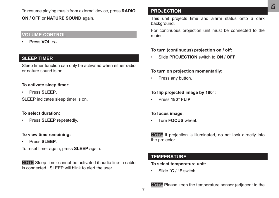 ZyXEL Communications All-in-one bedside projection clock EW103U/A User Manual | Page 7 / 10
