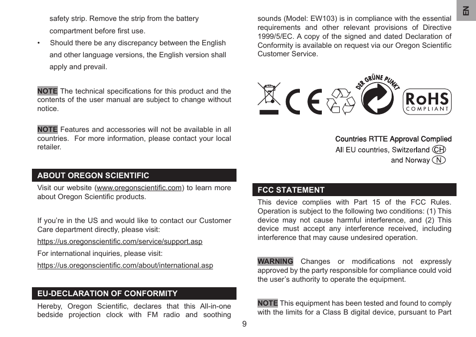 ZyXEL Communications All-in-one bedside projection clock EW103U/A User Manual | Page 9 / 10