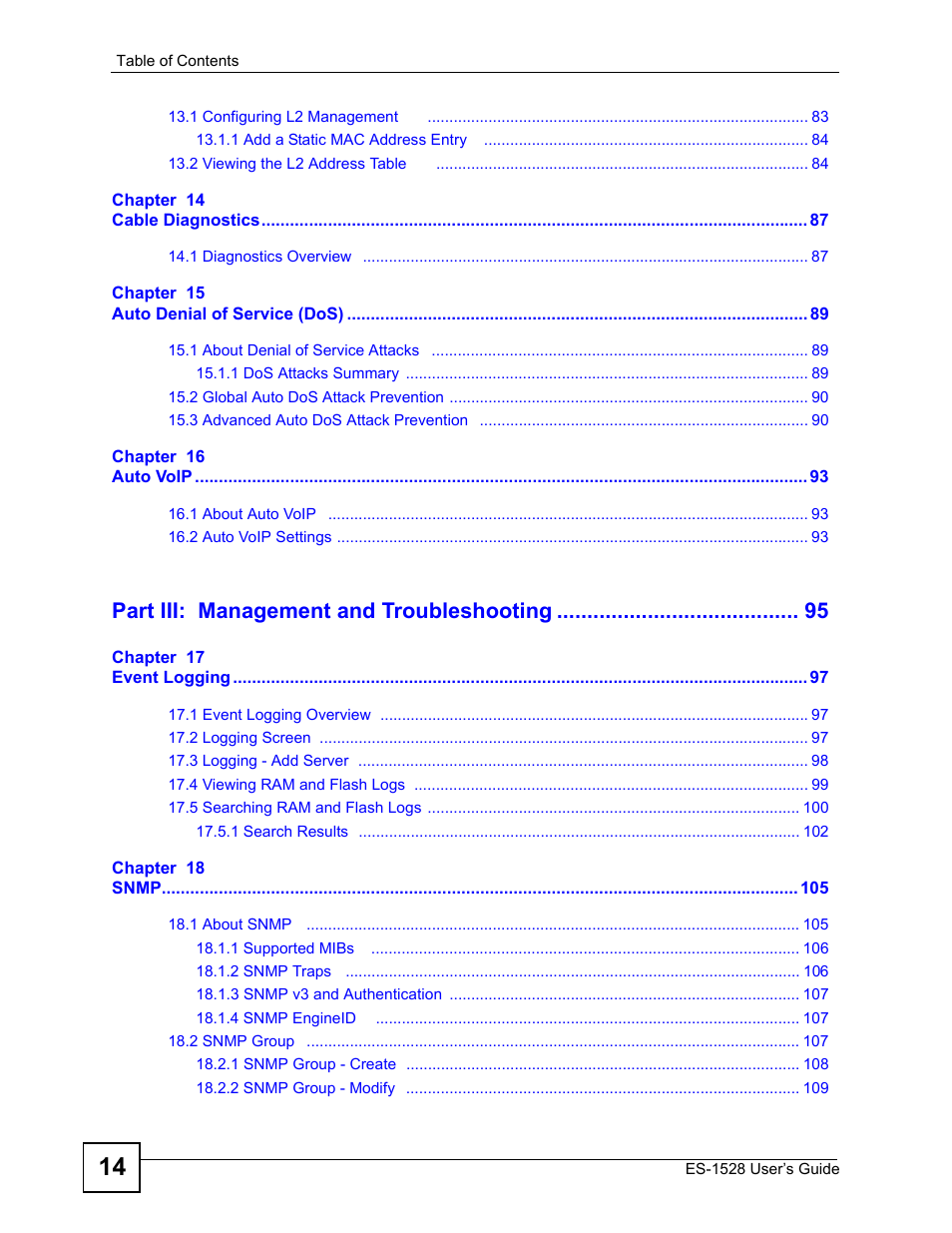 Part iii: management and troubleshooting | ZyXEL Communications ZyXEL Dimension ES-1528 User Manual | Page 14 / 170