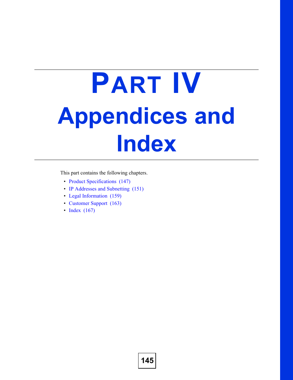 Appendices and index, Part iv: appendices and index | ZyXEL Communications ZyXEL Dimension ES-1528 User Manual | Page 145 / 170