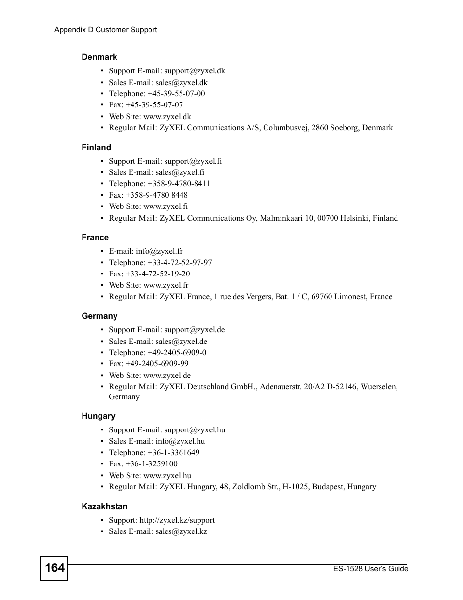 ZyXEL Communications ZyXEL Dimension ES-1528 User Manual | Page 164 / 170