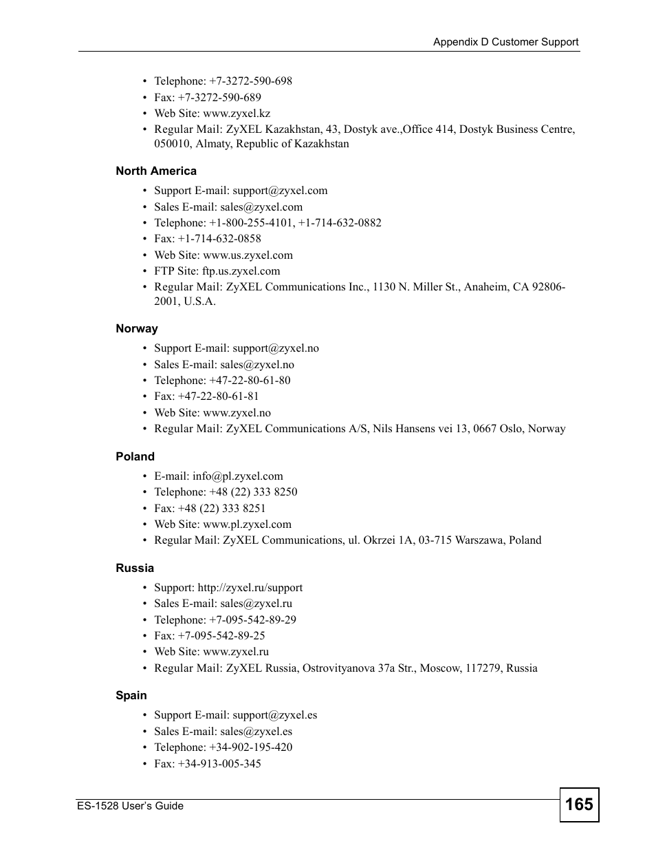 ZyXEL Communications ZyXEL Dimension ES-1528 User Manual | Page 165 / 170