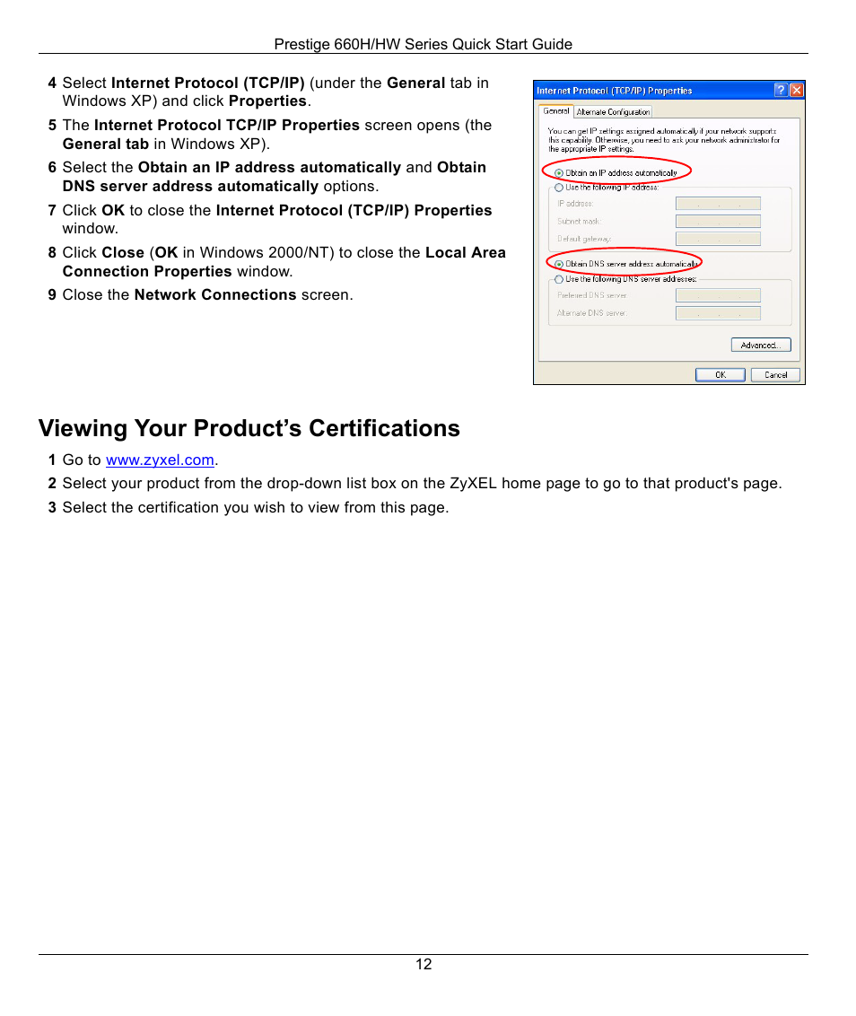 Viewing your product’s certifications | ZyXEL Communications Prestige 660HW Series User Manual | Page 12 / 12