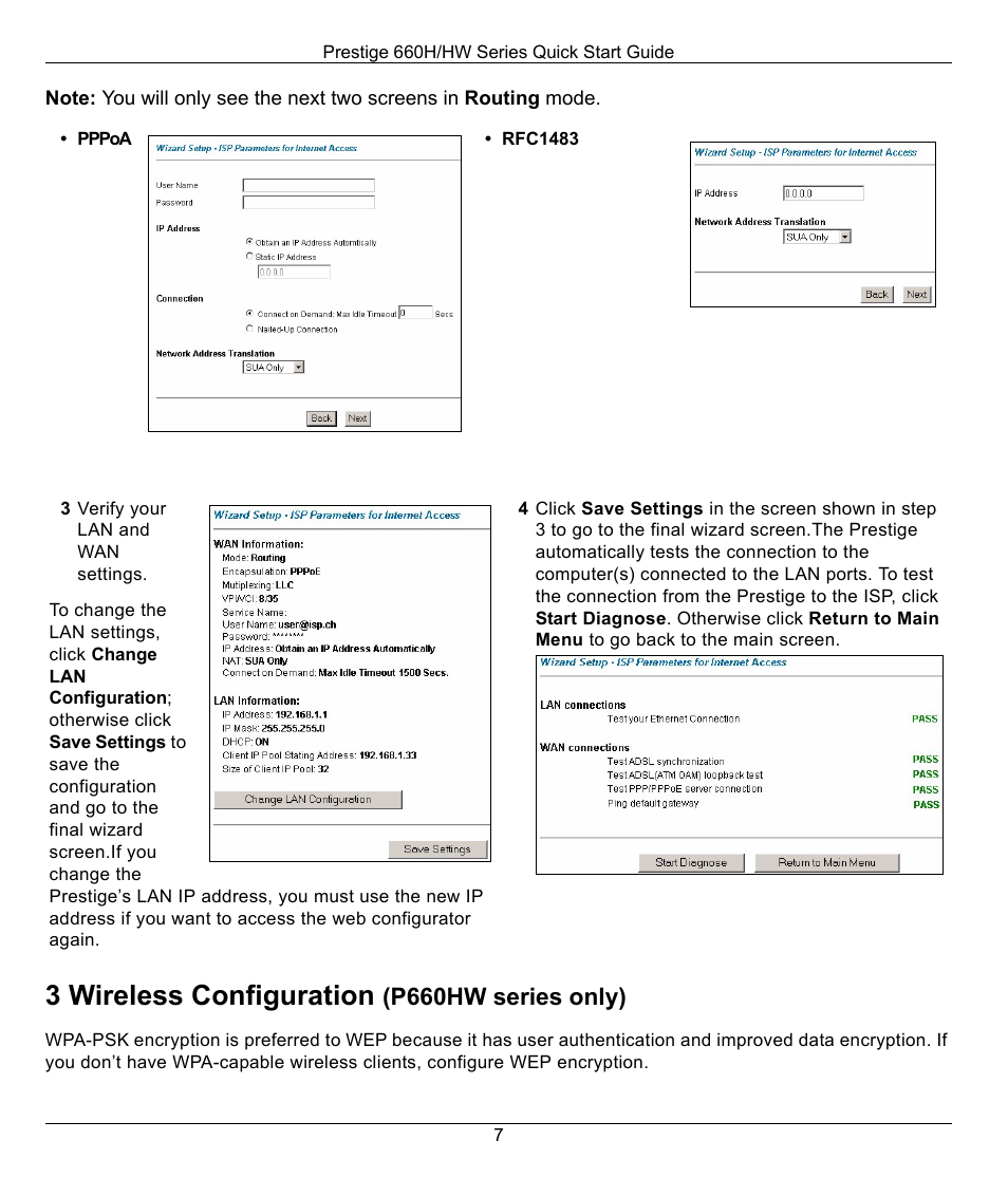 3 wireless configuration (p660hw series only), 3 wireless configuration, P660hw series only) | ZyXEL Communications Prestige 660HW Series User Manual | Page 7 / 12