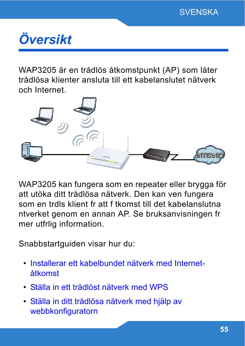 Svenska, Översikt | ZyXEL Communications WAP3205 User Manual | Page 55 / 78