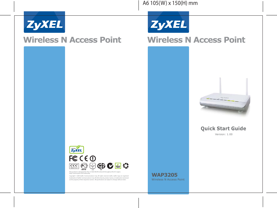 Wireless n access point, Wap3205, Quick start guide | ZyXEL Communications WAP3205 User Manual | Page 78 / 78