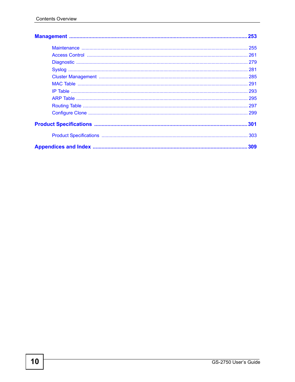 ZyXEL Communications GS-2750 User Manual | Page 10 / 336