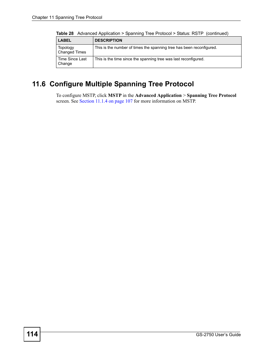 6 configure multiple spanning tree protocol | ZyXEL Communications GS-2750 User Manual | Page 114 / 336
