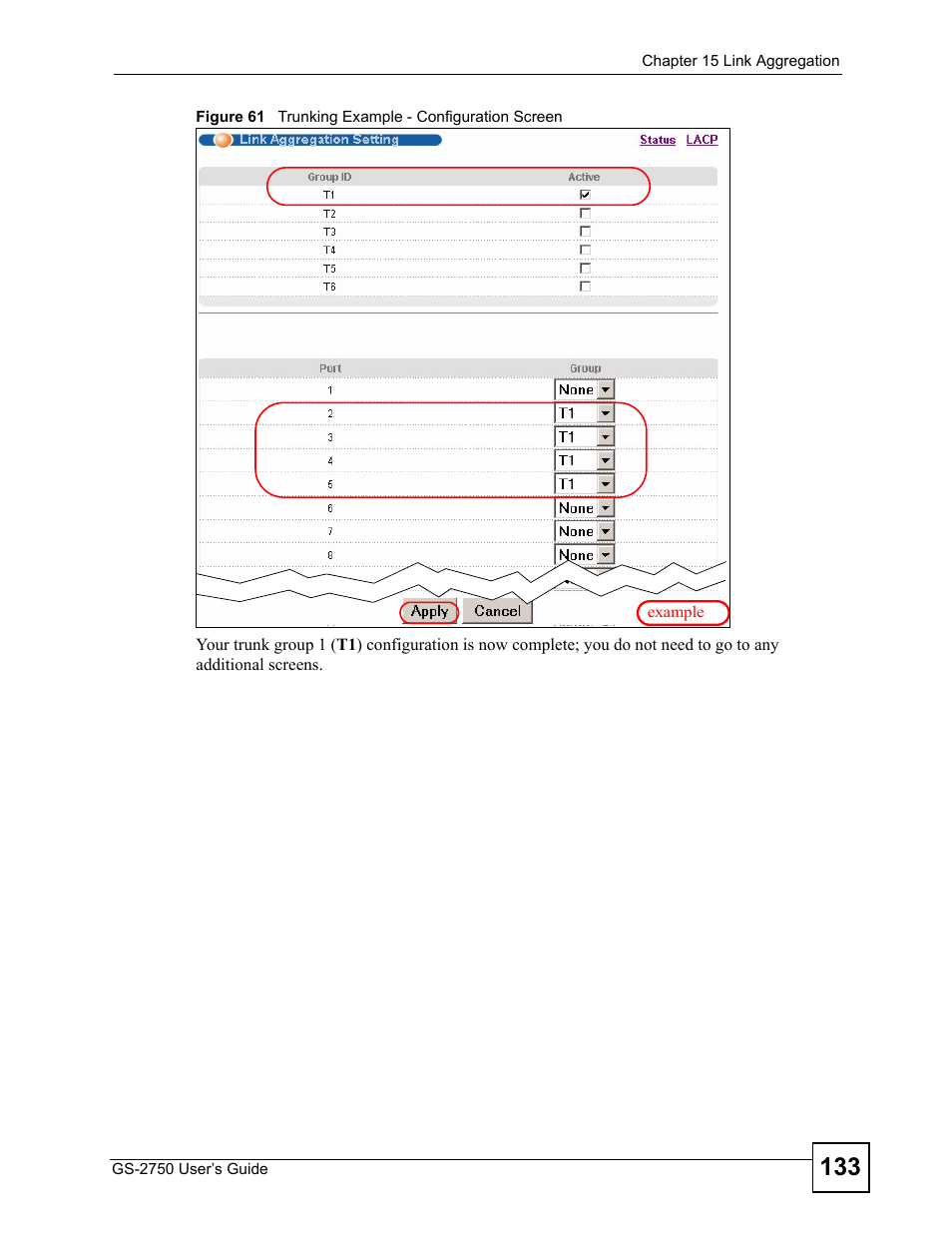 Figure 61 trunking example - configuration screen | ZyXEL Communications GS-2750 User Manual | Page 133 / 336