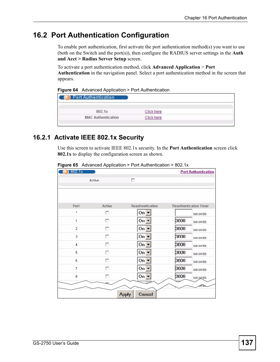 2 port authentication configuration, 1 activate ieee 802.1x security | ZyXEL Communications GS-2750 User Manual | Page 137 / 336