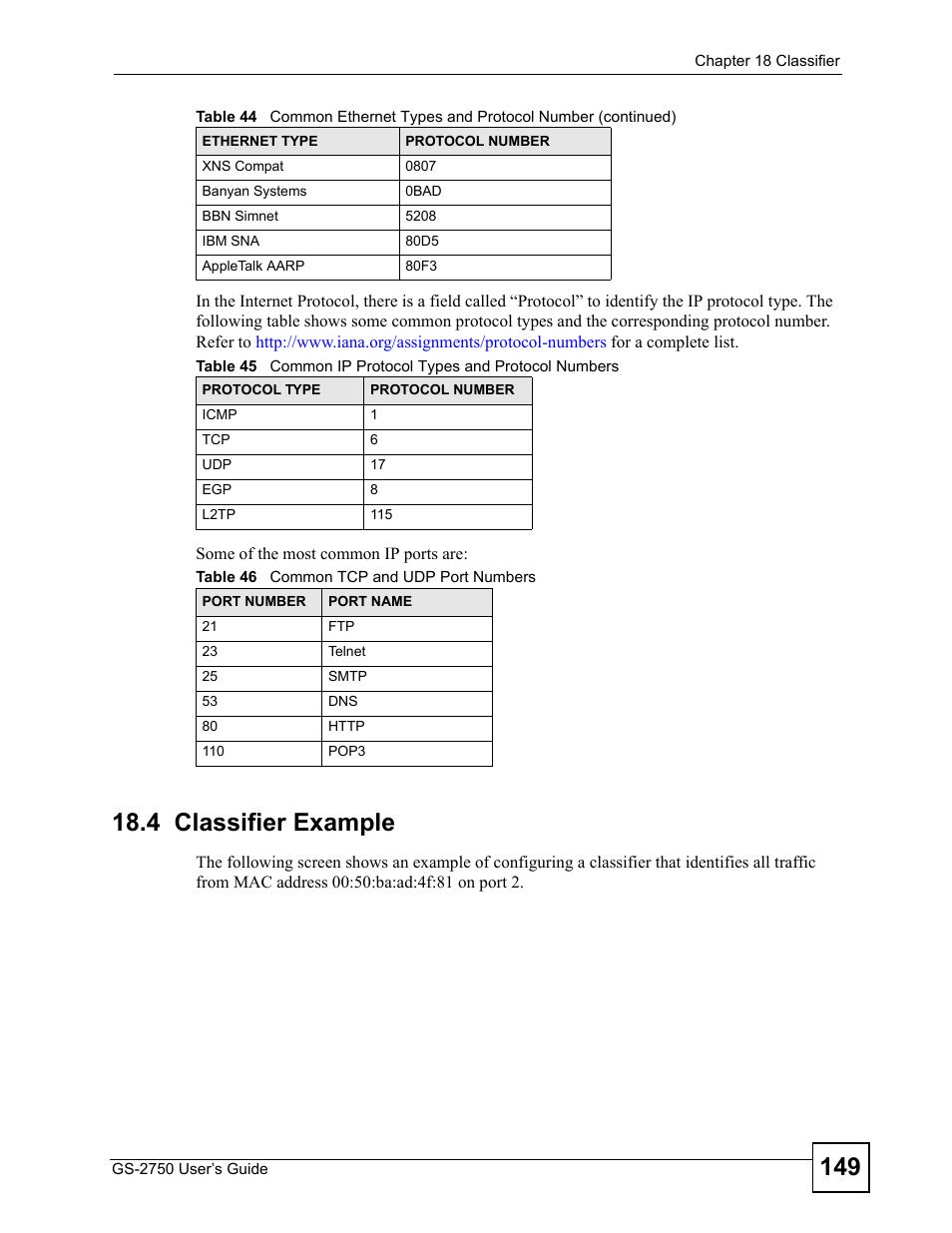 4 classifier example | ZyXEL Communications GS-2750 User Manual | Page 149 / 336