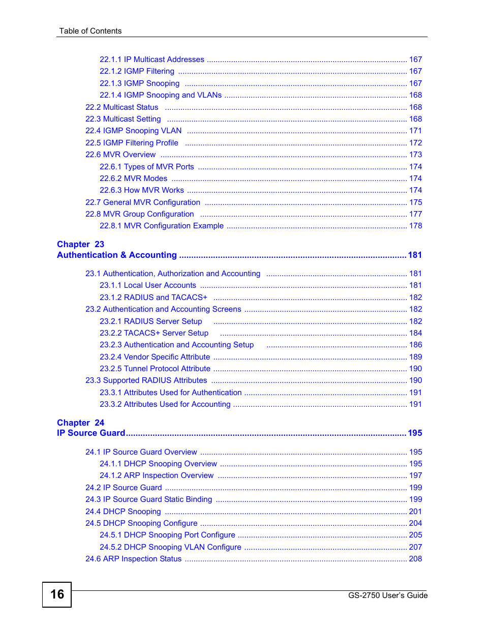 ZyXEL Communications GS-2750 User Manual | Page 16 / 336