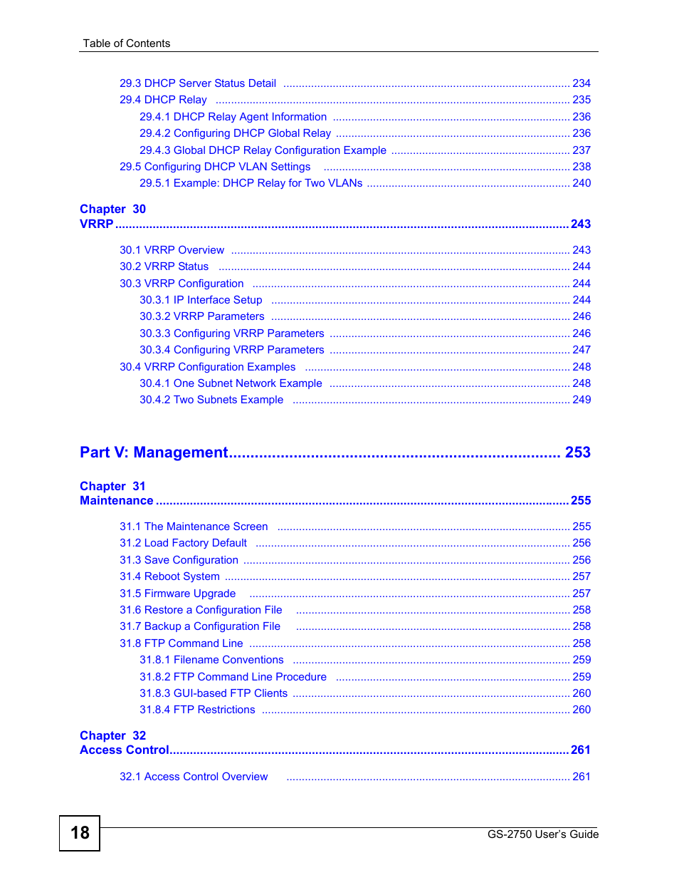 Part v: management | ZyXEL Communications GS-2750 User Manual | Page 18 / 336