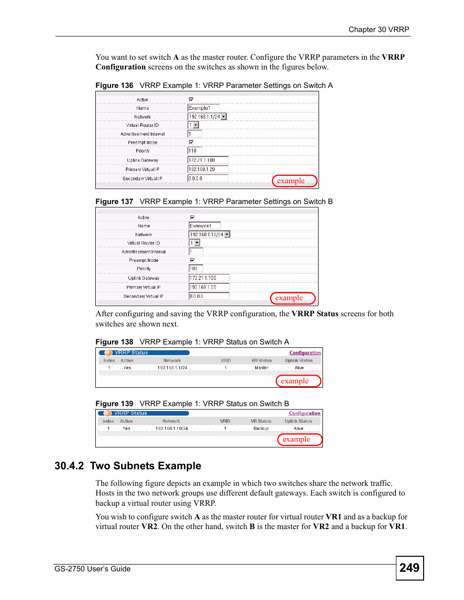 2 two subnets example | ZyXEL Communications GS-2750 User Manual | Page 249 / 336