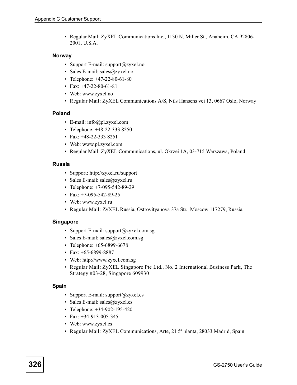 ZyXEL Communications GS-2750 User Manual | Page 326 / 336