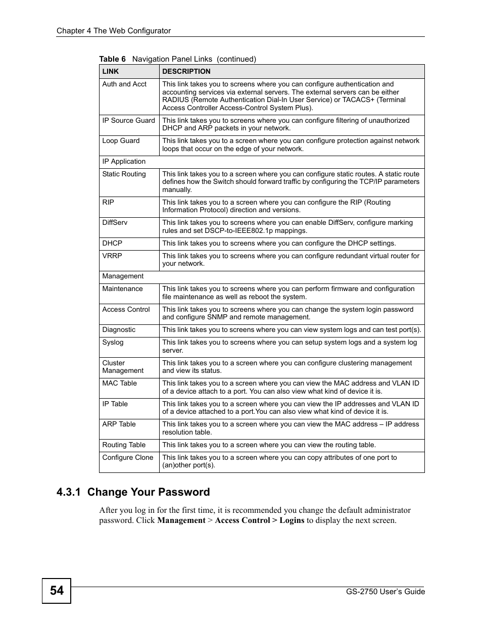 1 change your password | ZyXEL Communications GS-2750 User Manual | Page 54 / 336