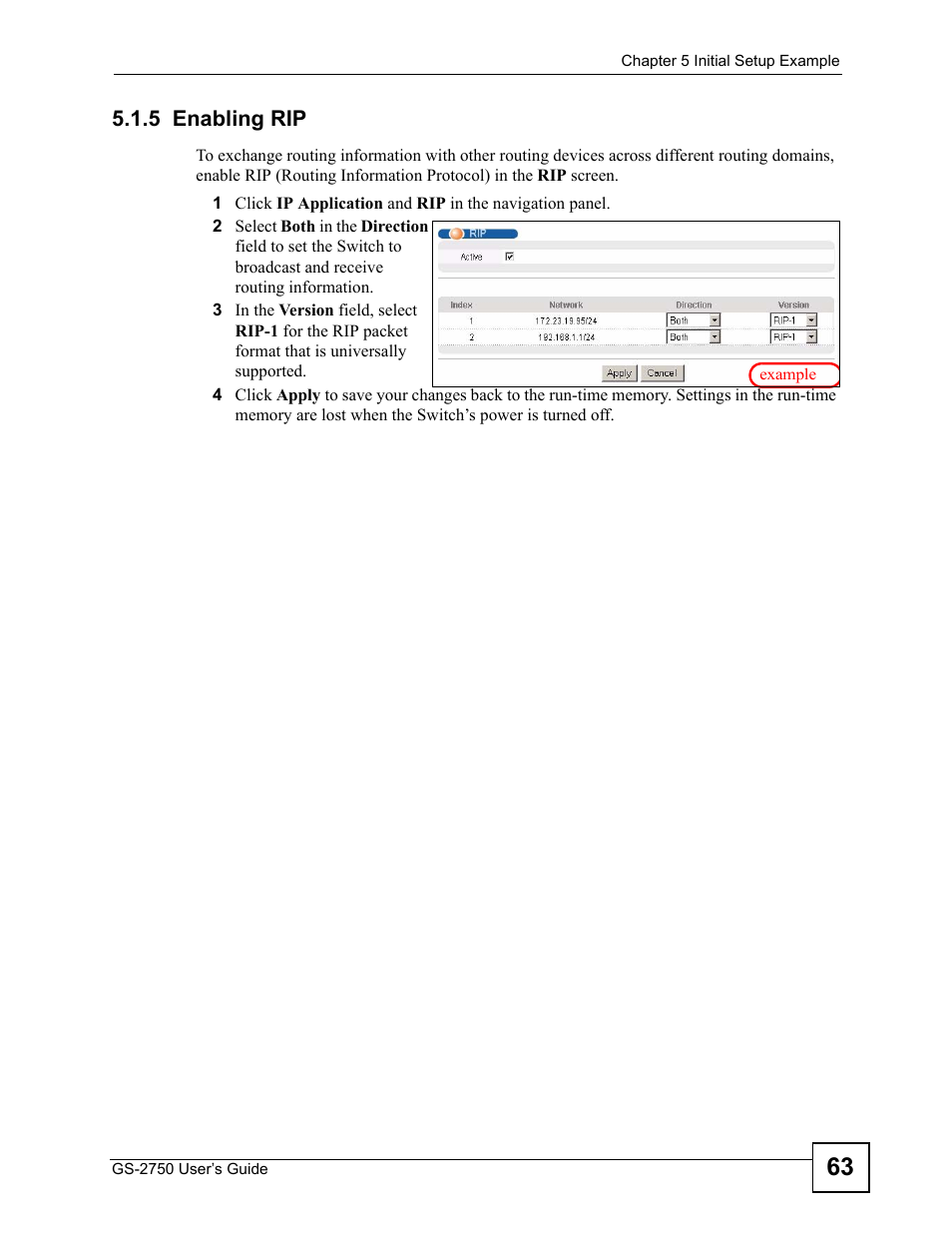 5 enabling rip | ZyXEL Communications GS-2750 User Manual | Page 63 / 336