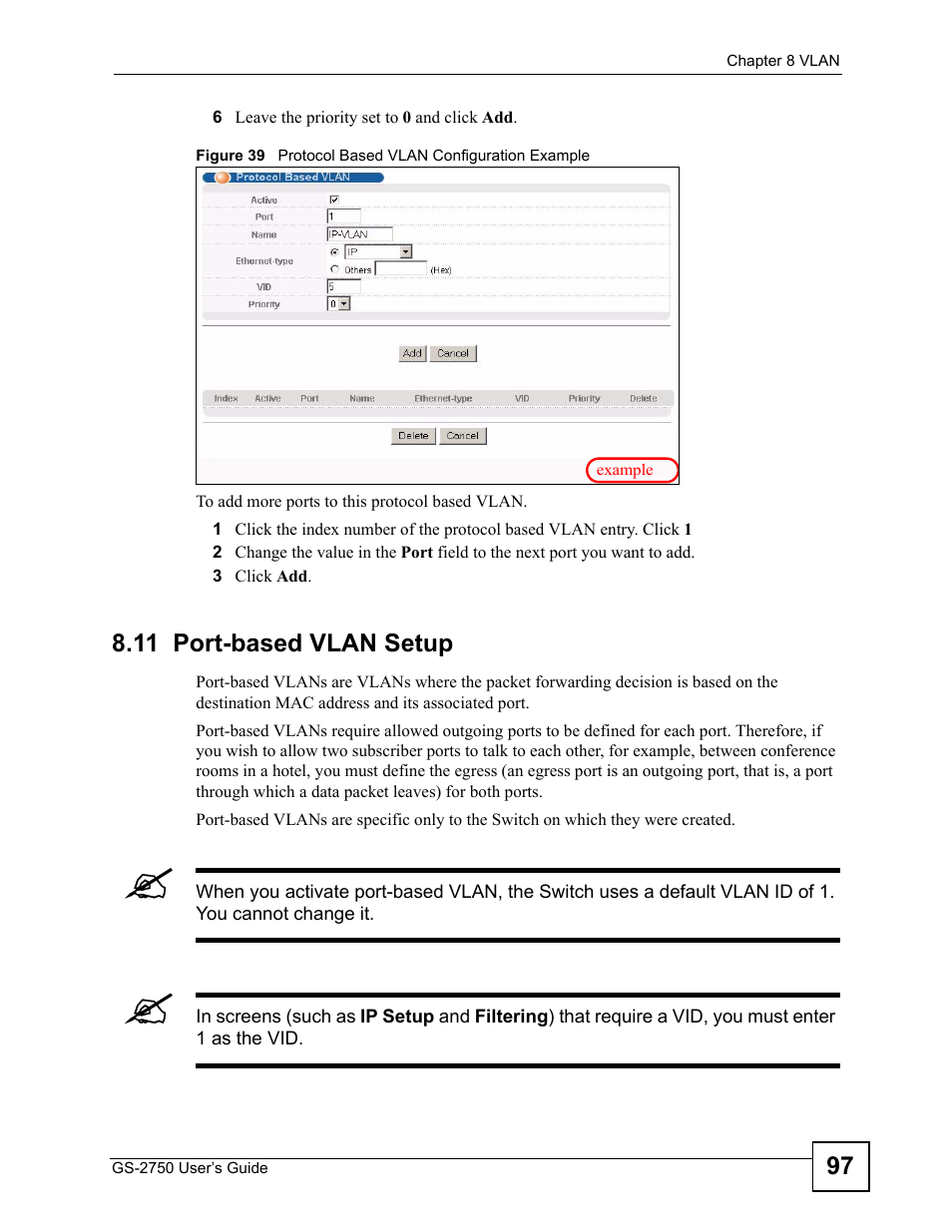 11 port-based vlan setup | ZyXEL Communications GS-2750 User Manual | Page 97 / 336