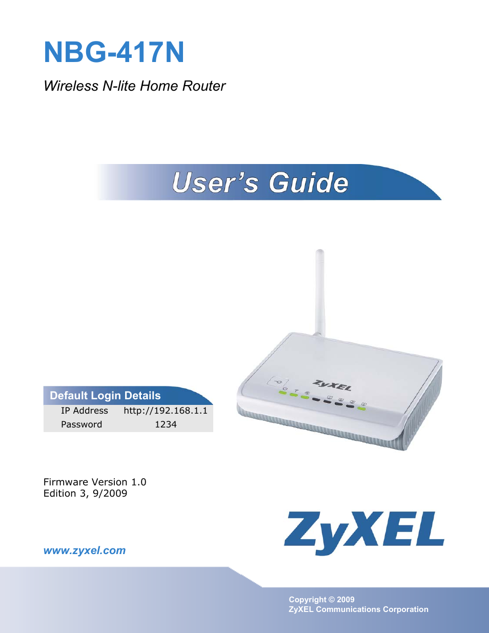 ZyXEL Communications NBG-417N User Manual | 270 pages