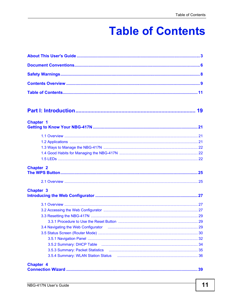 ZyXEL Communications NBG-417N User Manual | Page 11 / 270