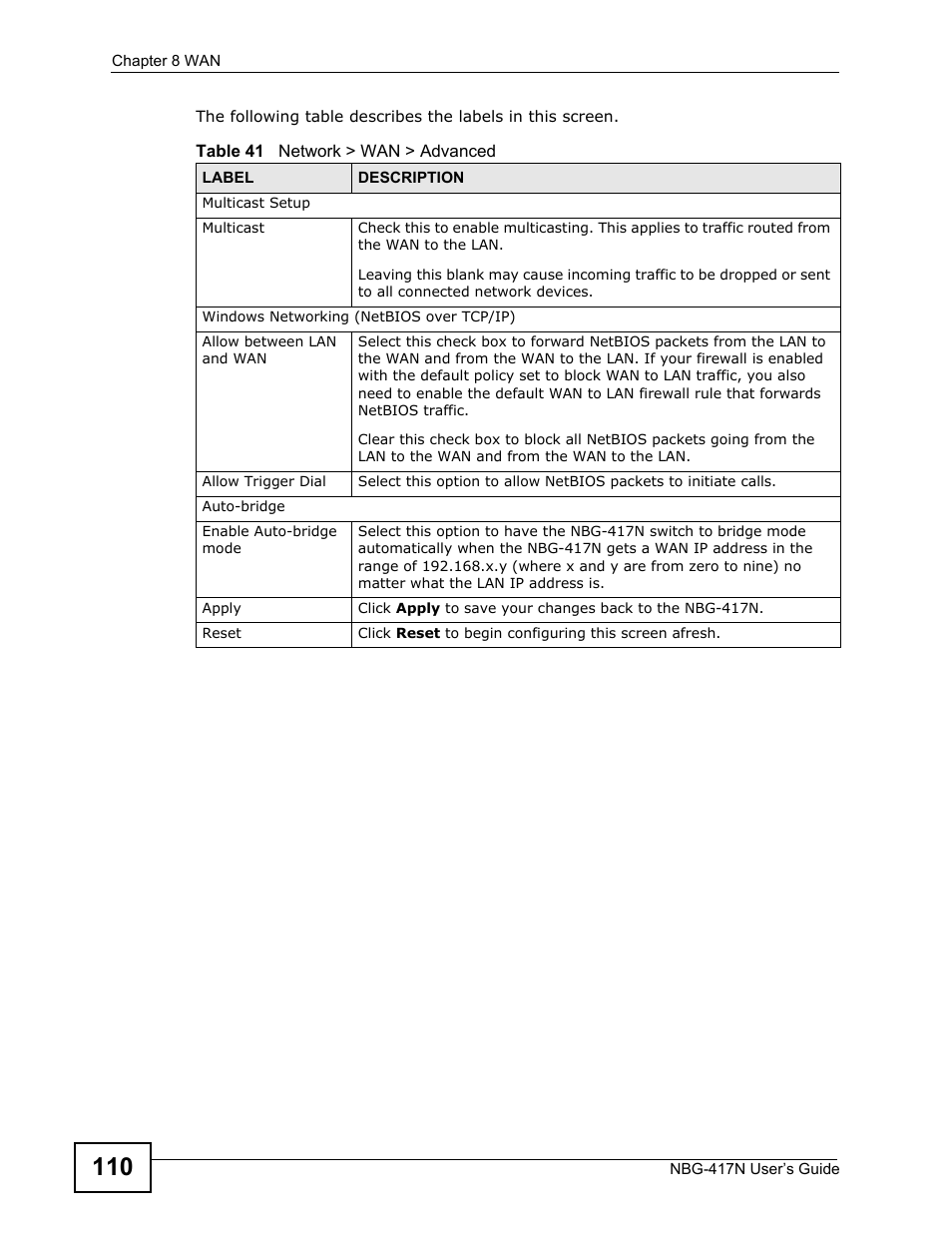 ZyXEL Communications NBG-417N User Manual | Page 110 / 270