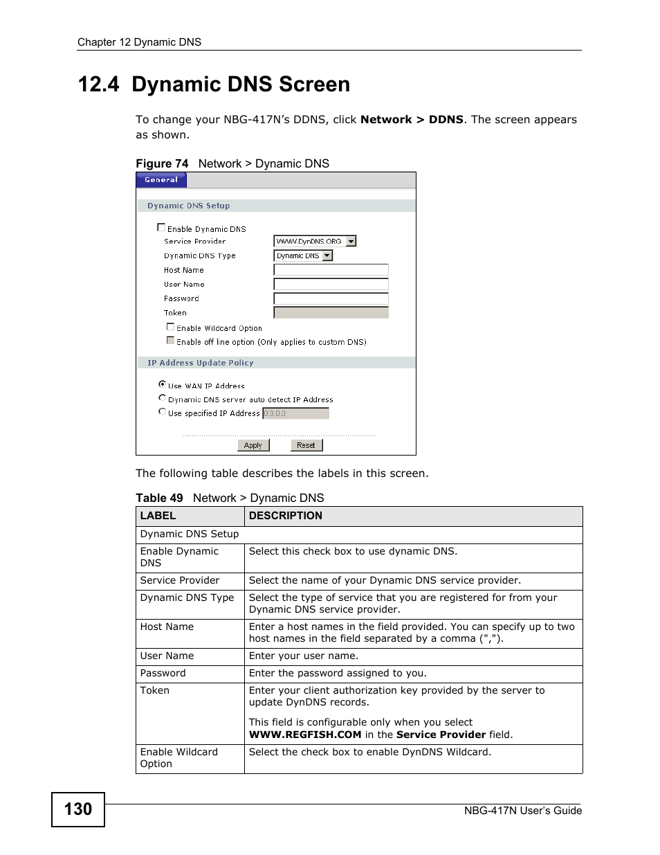 4 dynamic dns screen | ZyXEL Communications NBG-417N User Manual | Page 130 / 270