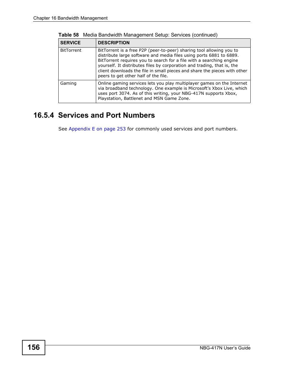 4 services and port numbers | ZyXEL Communications NBG-417N User Manual | Page 156 / 270