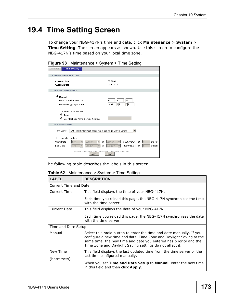 4 time setting screen | ZyXEL Communications NBG-417N User Manual | Page 173 / 270