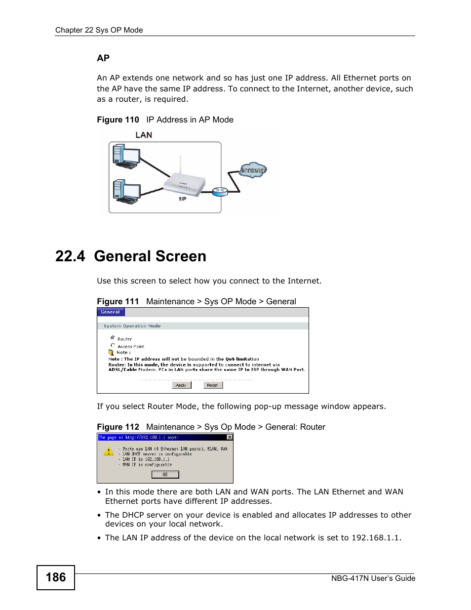 4 general screen, Screen, To se | ZyXEL Communications NBG-417N User Manual | Page 186 / 270